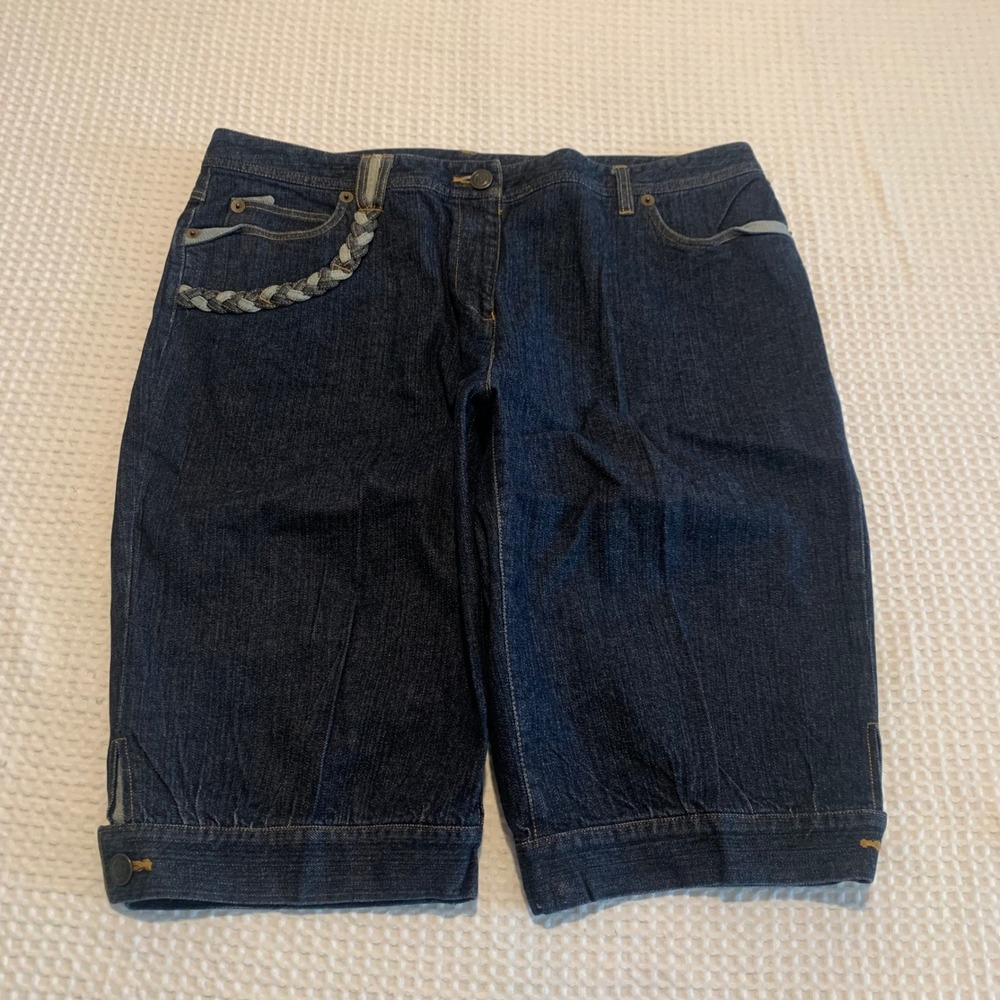 INC International Concepts Mens Dark Wash Denim Shorts Braided Detail 18W